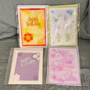 Embossed Embellished Blank  Floral and Birthday Greeting Card Set Handmade (4)